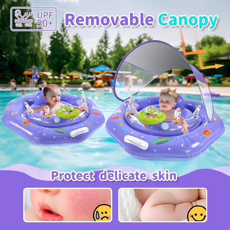 GEEQUFLOAT Baby Pool Float with Canopy,Interactive Toy Play Console & Adjustable Safety Seat | Infant Pool Float with Handle | Baby Float with Canopy Removable UPF50+ Sun Protection for Pool, Lake & Beach - Image 2